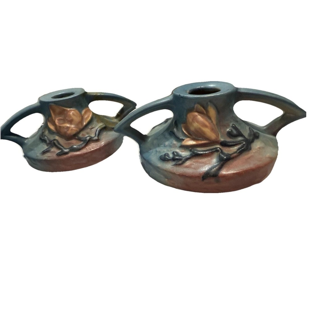 Vintage Roseville Pottery Water Lily  Candle Holders